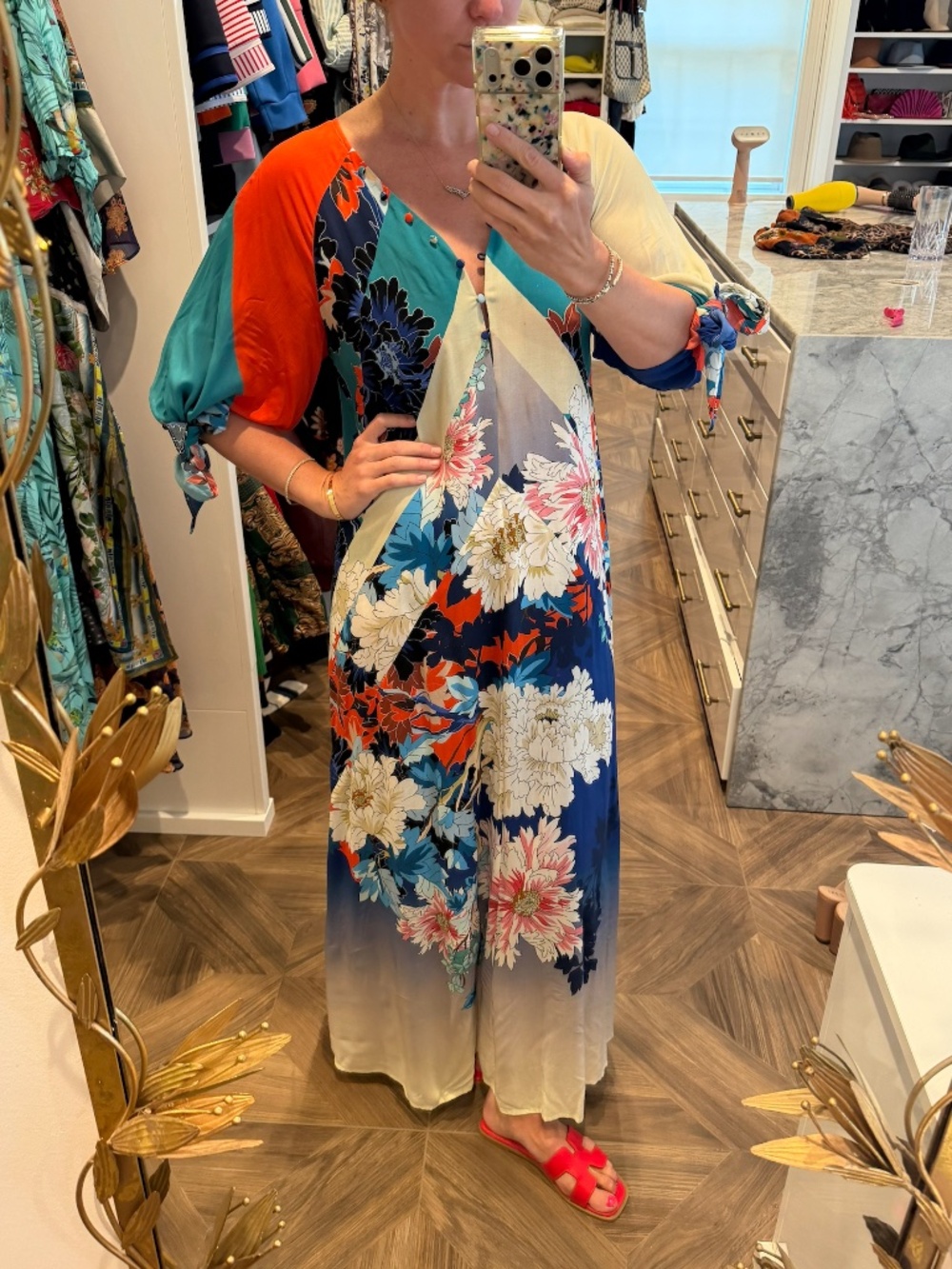 Johnny Was Floral Print Paneled Maxi Kimono Dress